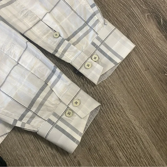 TOMMY BAHAMA men’s size large long sleeve button front collar plaid dress shirt - Picture 5 of 7